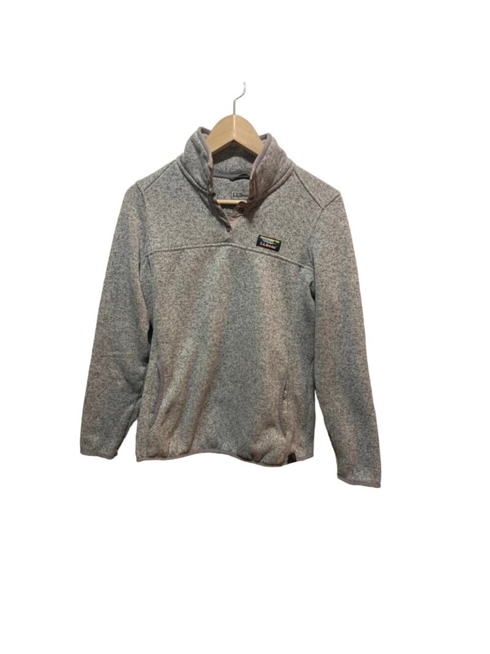 L.L. Bean pullover sweater fleece snaps heather gray sz S EUC